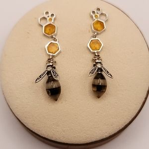 Baltic Amber and sterling silver bee earrings